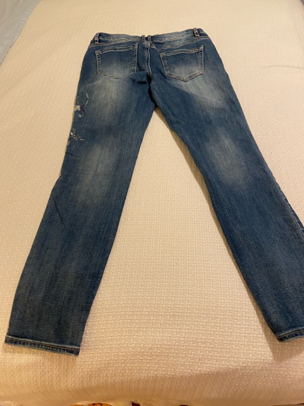 bebe Dark Blue Straight-Leg Jeans with Floral Embroidery - Picture 2 of 5